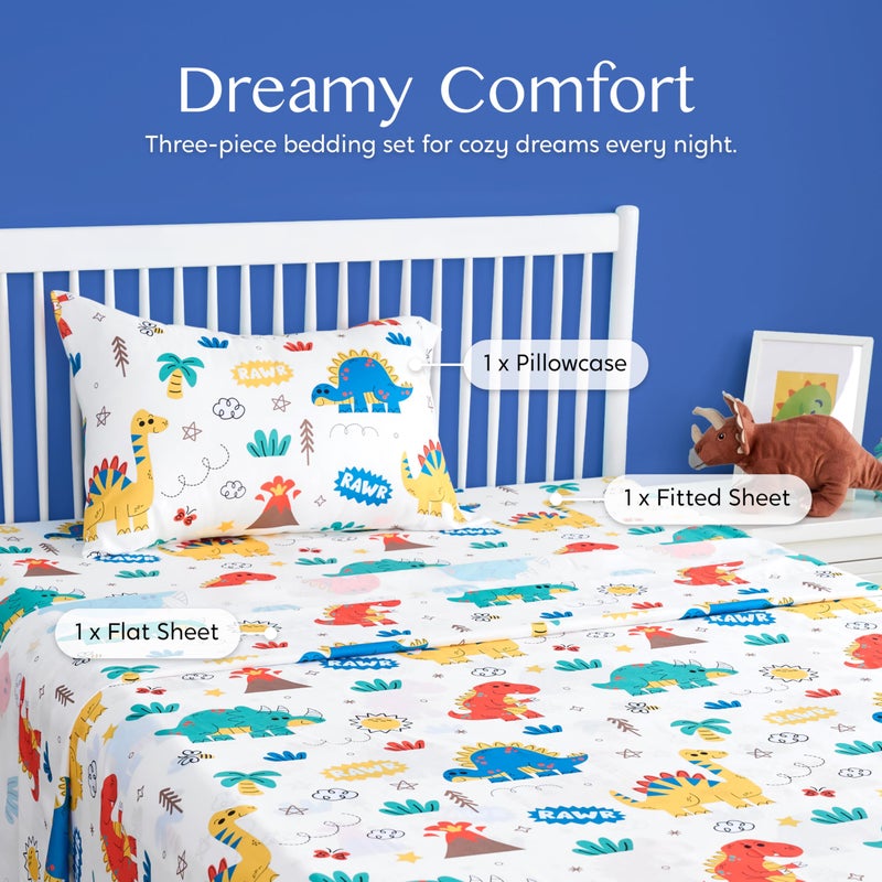Joiedomi Kids Twin Sheet Set Dinosaur - 3 Piece Soft Microfiber Bed Sheets - Deep Pocket Wrinkle Free  Cozy Toddler Bedding Set  Fade Resistant Breathable for Boys Girls Teens - Image 3